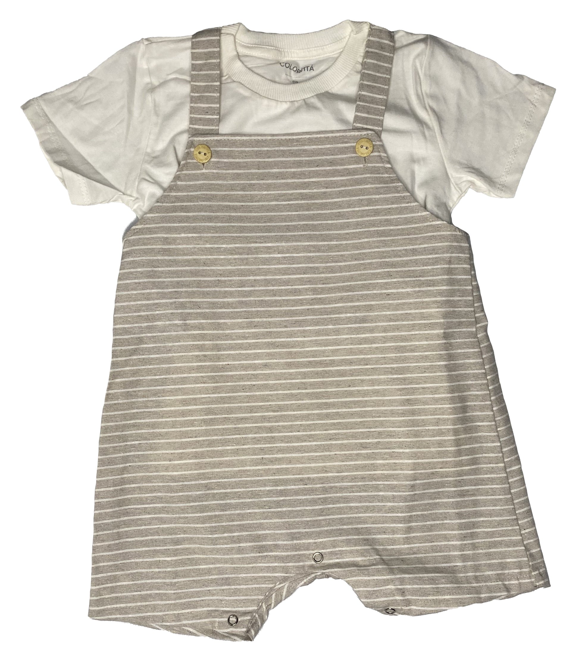 Conjunto Bebê Menino com Jardineira Listrada Colorittá Bege