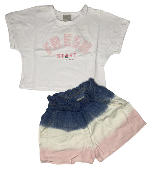 Conjunto Infantil Menina Blusa e Short Jeans Elian