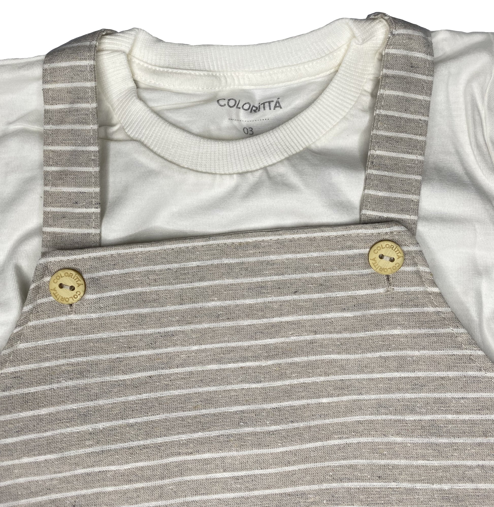 Conjunto Bebê Menino com Jardineira Listrada Colorittá Bege