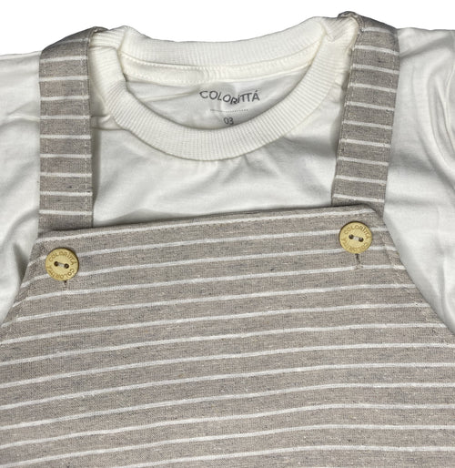 Conjunto Bebê Menino com Jardineira Listrada Colorittá Bege