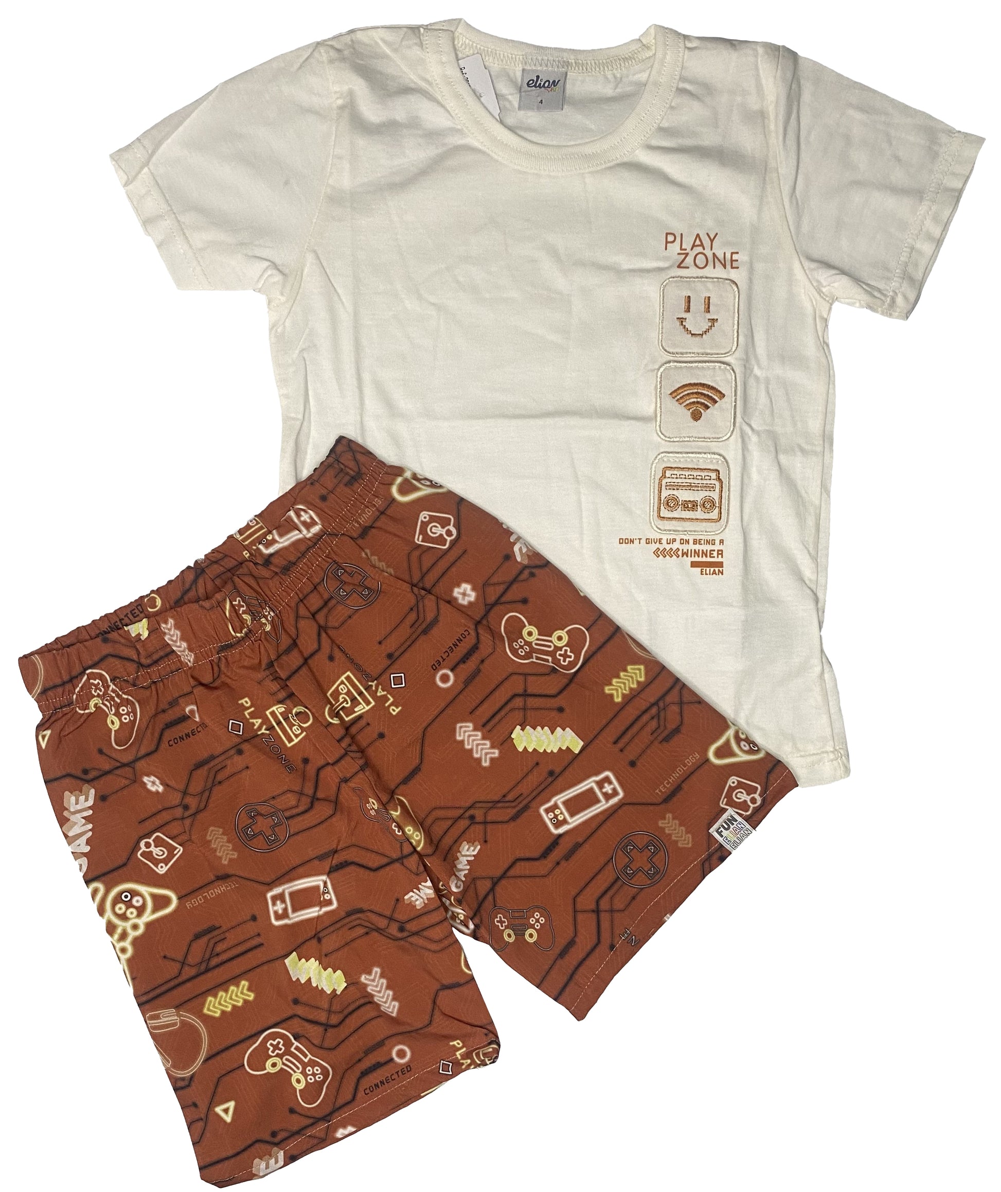 Conjunto Infantil Menino Estampa Game Elian Marrom